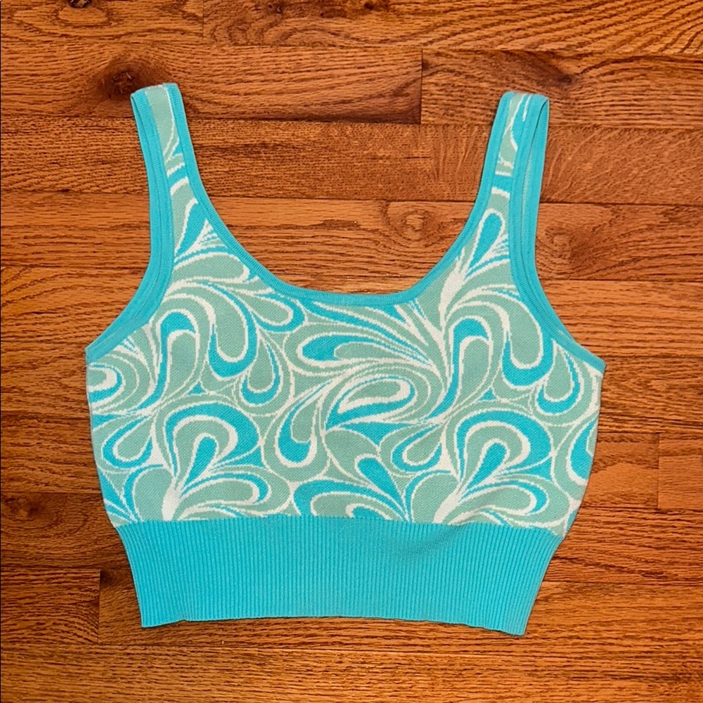 Garage Turquoise and White Patterned Crop Top